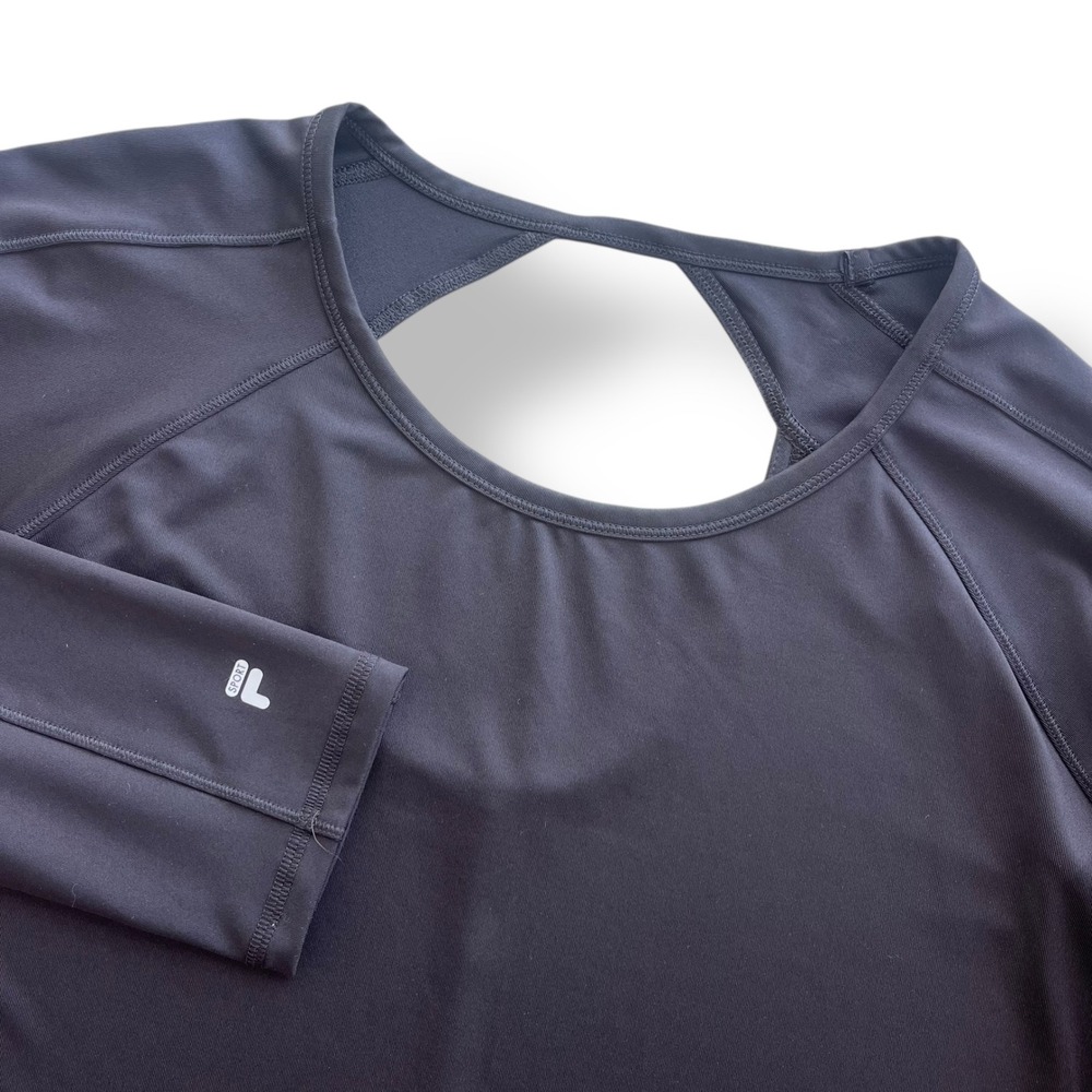 Fila Sport Women's L Black Long Sleeve Open Back Athleisure Performance Yoga Top